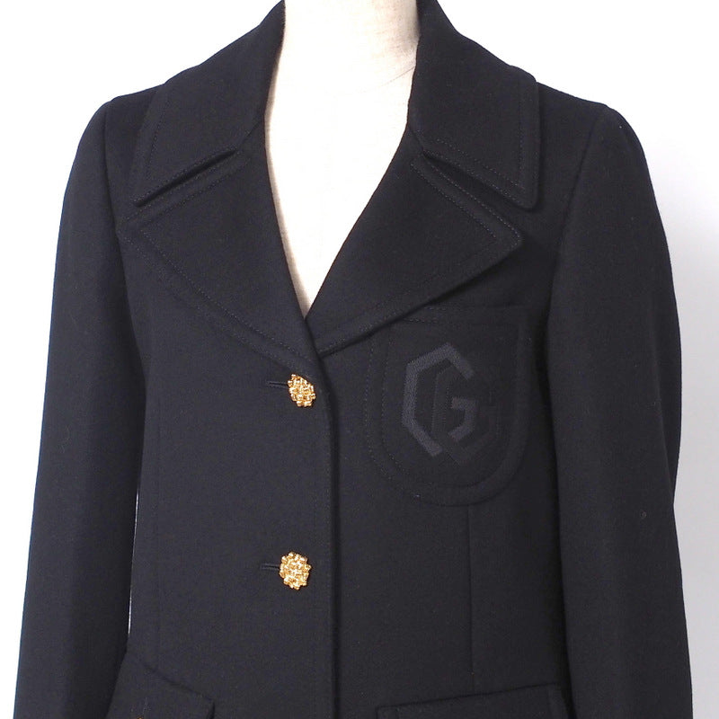 GUCCI coat 657054 wool Black/Gold button Women 36 Used Authentic