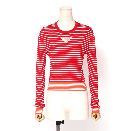 PRADA knit P24S1D silk Red x white Women 42 Used Authentic