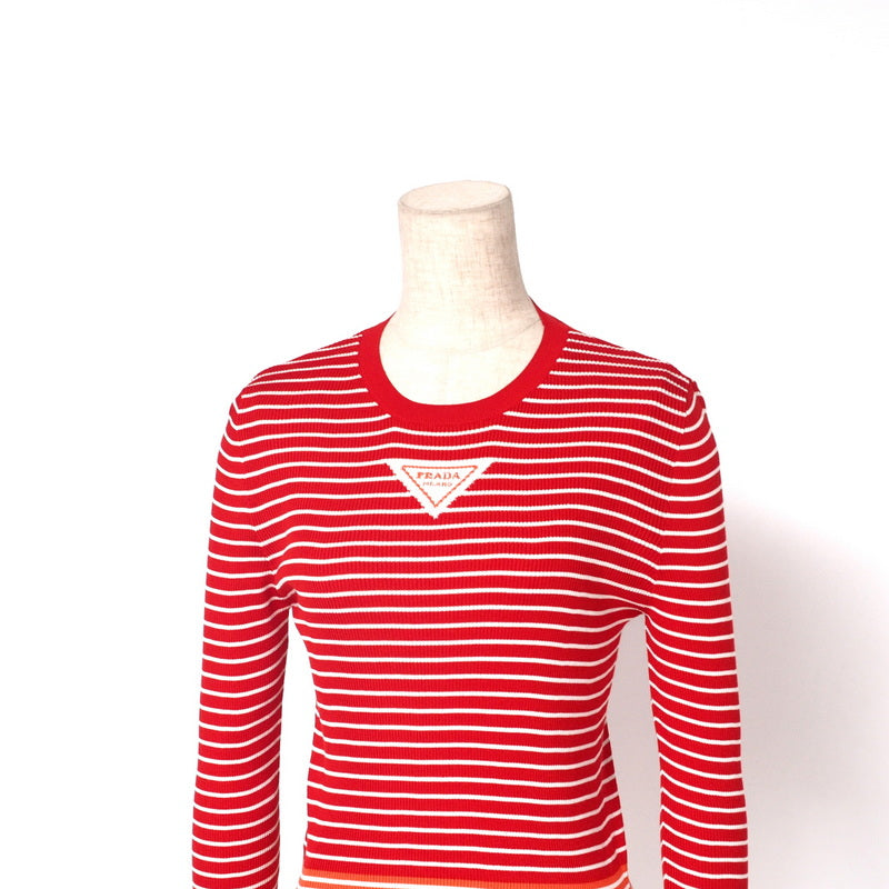 PRADA knit P24S1D silk Red x white Women 42 Used Authentic