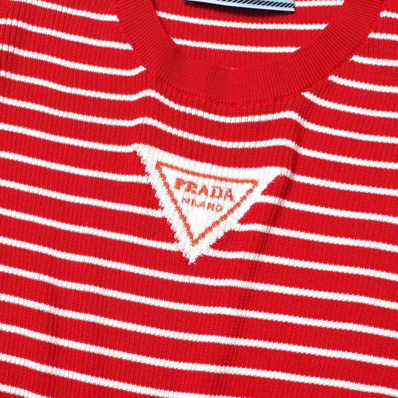 PRADA knit P24S1D silk Red x white Women 42 Used Authentic