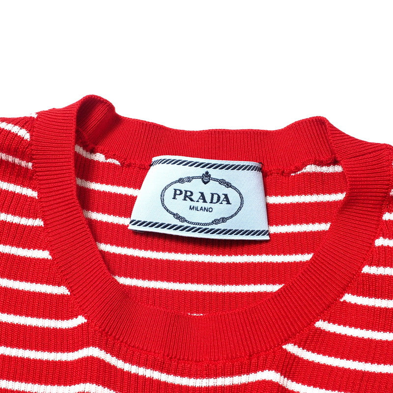 PRADA knit P24S1D silk Red x white Women 42 Used Authentic