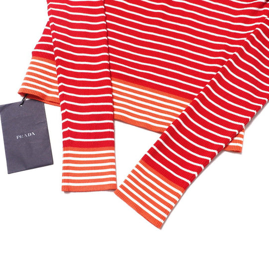PRADA knit P24S1D silk Red x white Women 42 Used Authentic