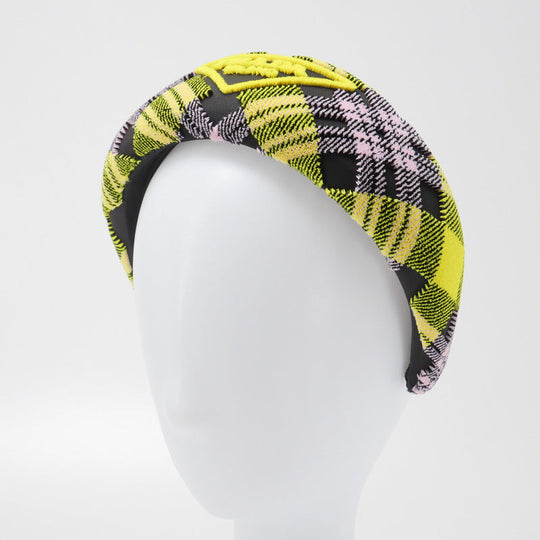 PRADA hair accessory Velor multicolor Hairband with triangle logo Headband Check Pattern Women Used Authentic