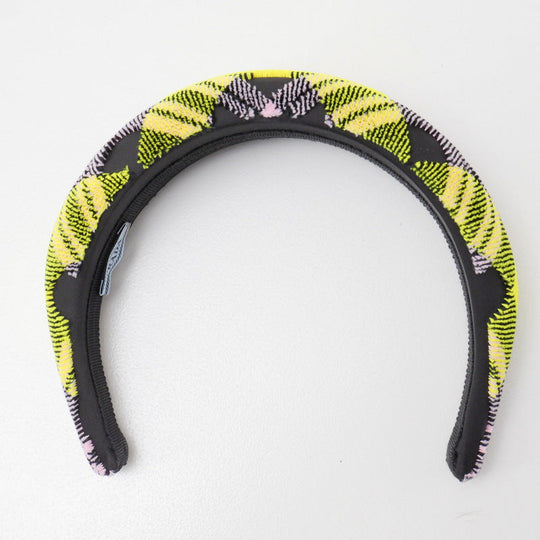 PRADA hair accessory Velor multicolor Hairband with triangle logo Headband Check Pattern Women Used Authentic