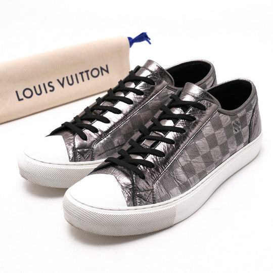 LOUIS VUITTON sneakers Genuine Leather Silver Tenis Tattoo mens 8 Used Authentic