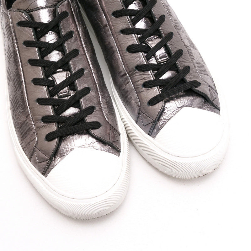 LOUIS VUITTON sneakers Genuine Leather Silver Tenis Tattoo mens 8 Used Authentic
