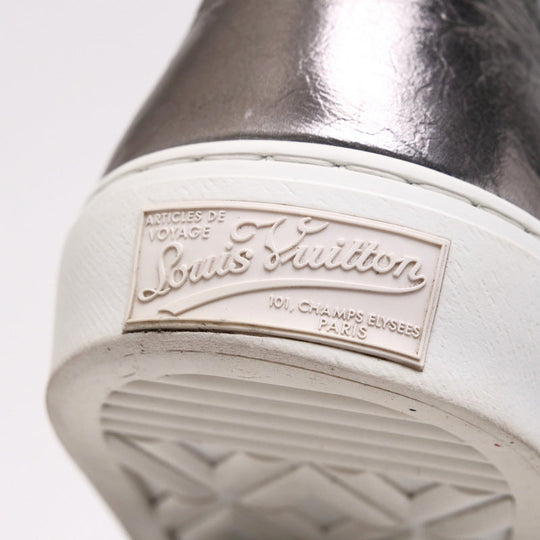 LOUIS VUITTON sneakers Genuine Leather Silver Tenis Tattoo mens 8 Used Authentic