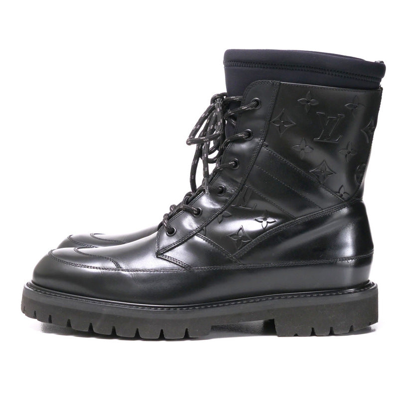 LOUIS VUITTON boots Leather x Rubber Monogram black Monogram landscape mens 8 Used Authentic