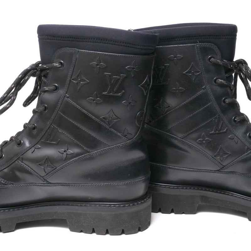 LOUIS VUITTON boots Leather x Rubber Monogram black Monogram landscape mens 8 Used Authentic