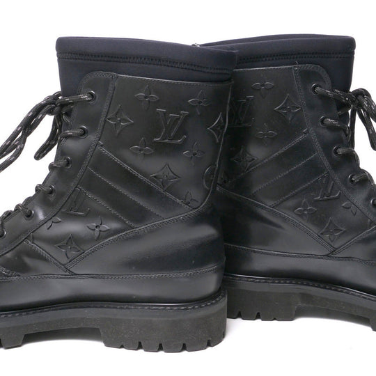LOUIS VUITTON boots Leather x Rubber Monogram black Monogram landscape mens 8 Used Authentic