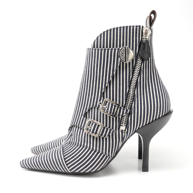 LOUIS VUITTON boots canvas dark gray x white Janet Women 36 Used Authentic