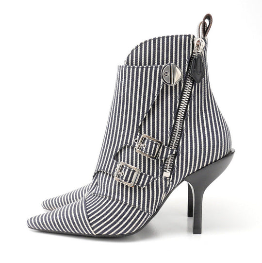 LOUIS VUITTON boots canvas dark gray x white Janet Women 36 Used Authentic