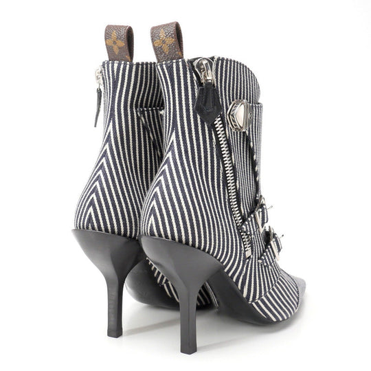 LOUIS VUITTON boots canvas dark gray x white Janet Women 36 Used Authentic