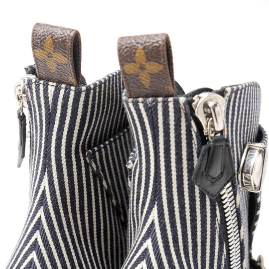 LOUIS VUITTON boots canvas dark gray x white Janet Women 36 Used Authentic