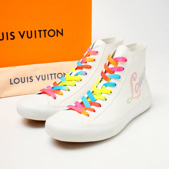 LOUIS VUITTON sneakers leather white Tattoo line mens 7 Used Authentic