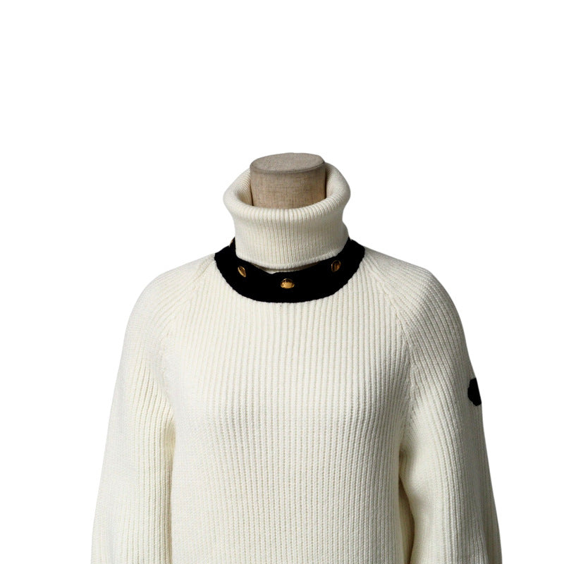 LOUIS VUITTON sweater FJKL15XZQ knit Bicolor white x black gold buttons Women S Used Authentic