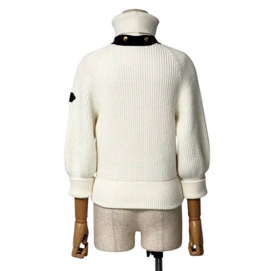 LOUIS VUITTON sweater FJKL15XZQ knit Bicolor white x black gold buttons Women S Used Authentic