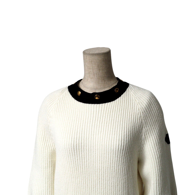 LOUIS VUITTON sweater FJKL15XZQ knit Bicolor white x black gold buttons Women S Used Authentic