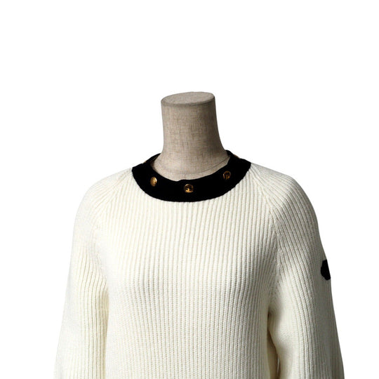 LOUIS VUITTON sweater FJKL15XZQ knit Bicolor white x black gold buttons Women S Used Authentic
