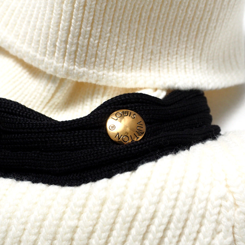 LOUIS VUITTON sweater FJKL15XZQ knit Bicolor white x black gold buttons Women S Used Authentic