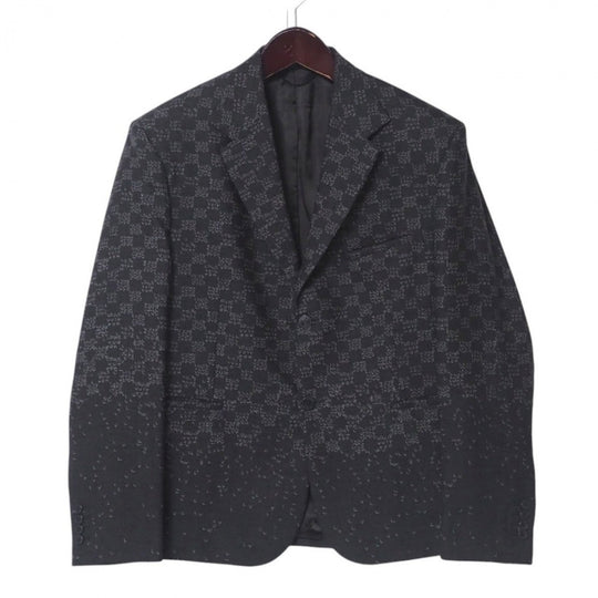 LOUIS VUITTON tailored jacket wool gray Damier spread mens 52 Used Authentic