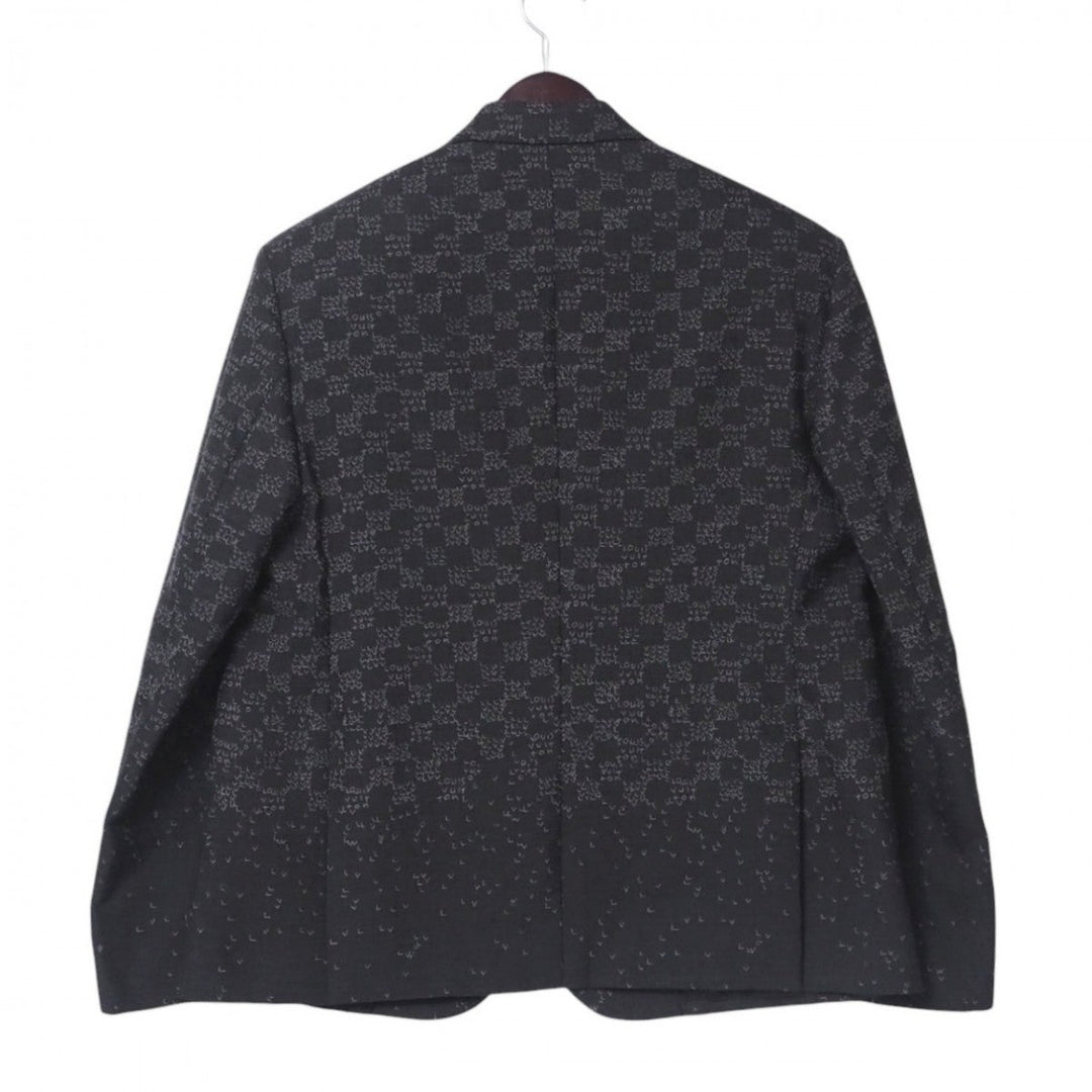 LOUIS VUITTON tailored jacket wool gray Damier spread mens 52 Used Authentic