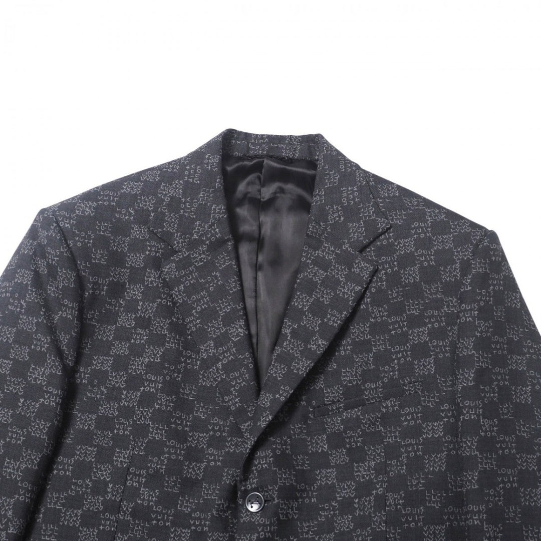 LOUIS VUITTON tailored jacket wool gray Damier spread mens 52 Used Authentic