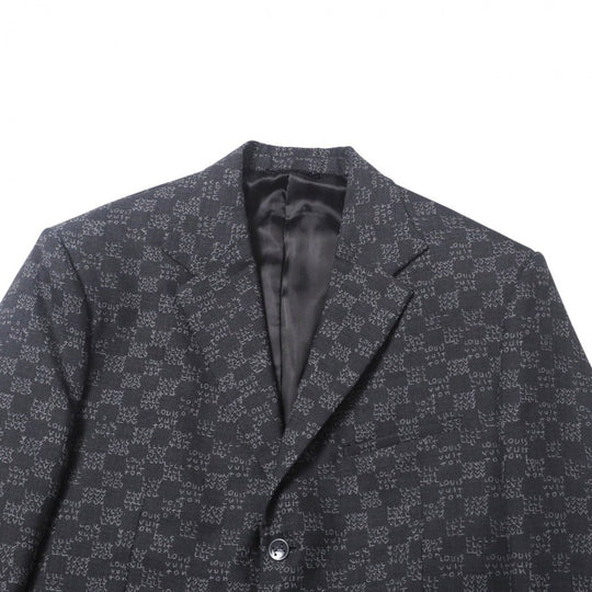 LOUIS VUITTON tailored jacket wool gray Damier spread mens 52 Used Authentic