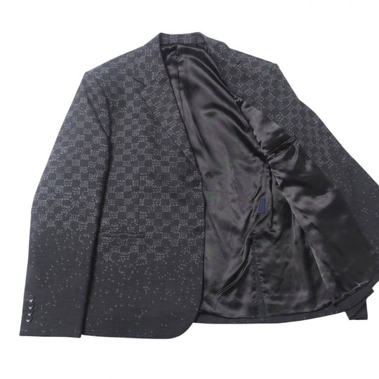 LOUIS VUITTON tailored jacket wool gray Damier spread mens 52 Used Authentic