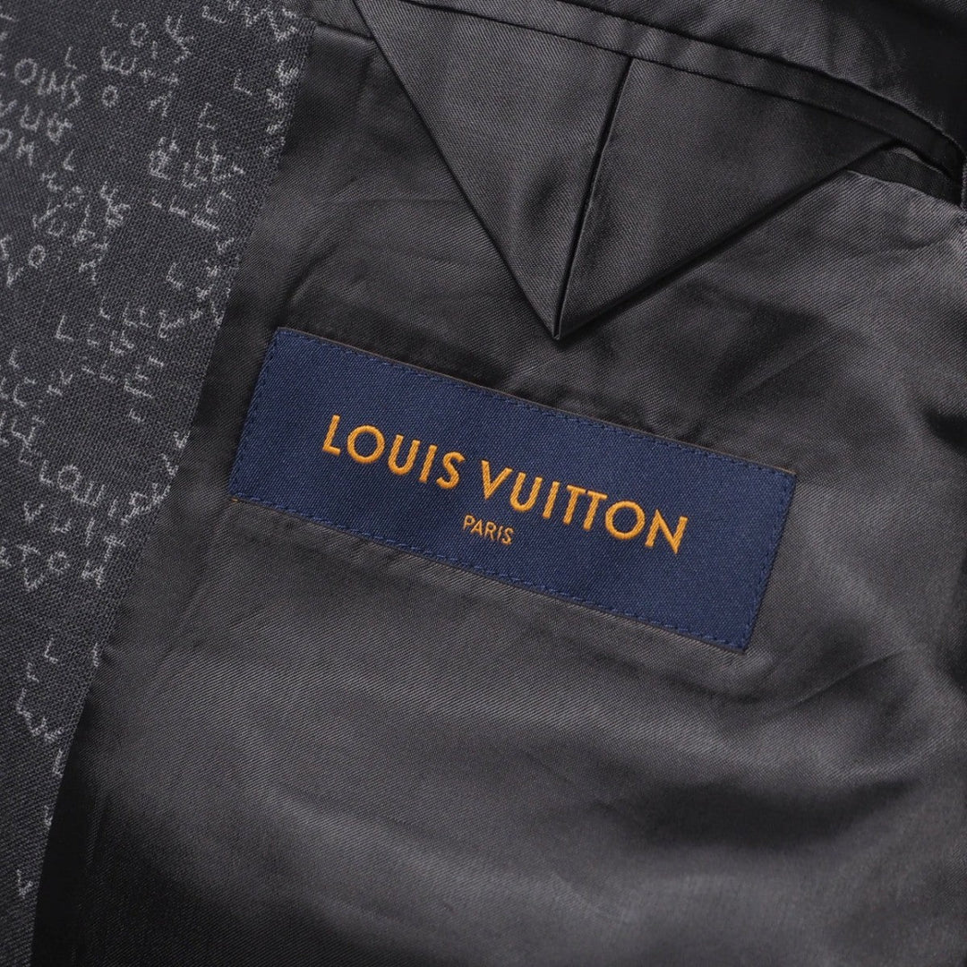 LOUIS VUITTON tailored jacket wool gray Damier spread mens 52 Used Authentic