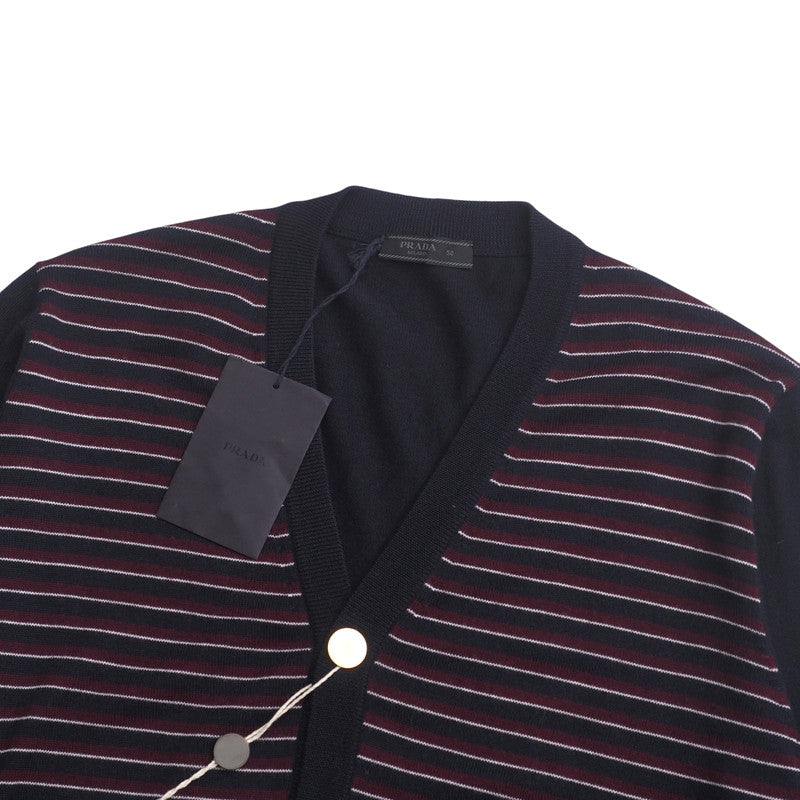 PRADA cardigan wool Navy type Bordeaux mens 50 Used Authentic