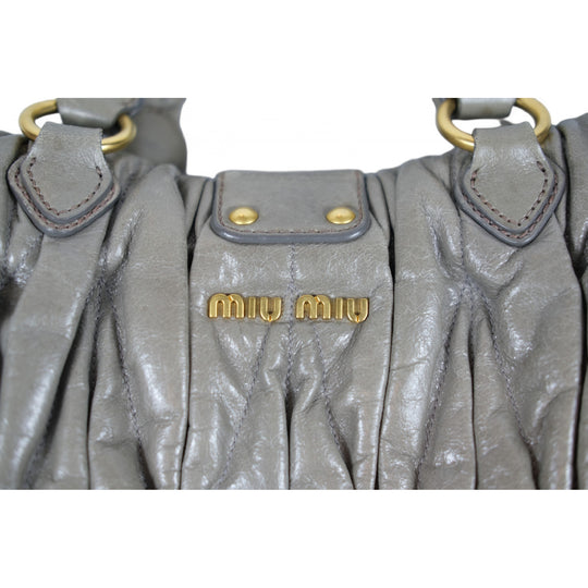 Miu Miu Matelassé Grey Leather Handbag Gold Hardware Women's Purse with Dust Bag