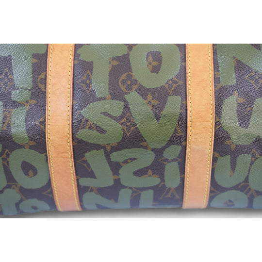 Louis Vuitton Keepall 50 Camo Monogram Canvas Leather Travel Bag Green Brown Unisex