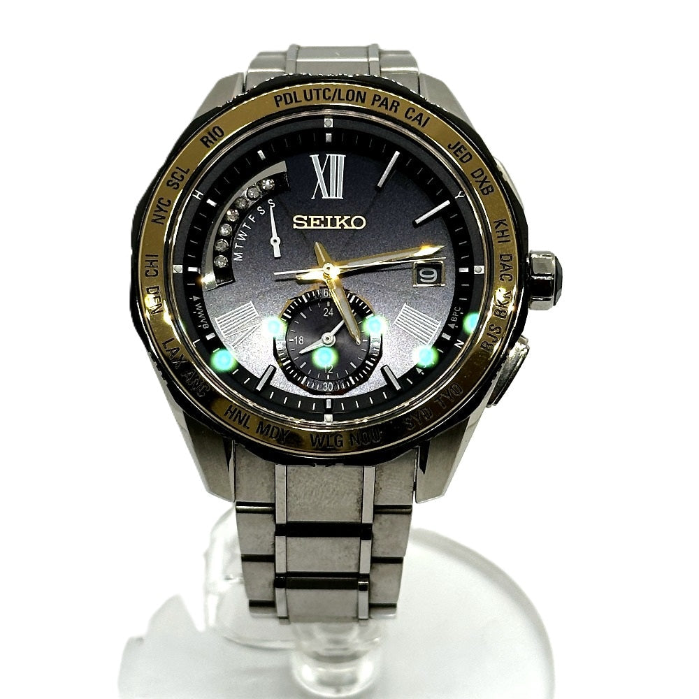 SEIKO Watches Solar Powered 8B54-OBGO/SAGA186 titanium Silverx Gold Brights black dial mens Used Authentic