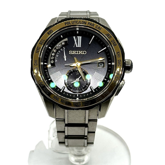 SEIKO Watches Solar Powered 8B54-OBGO/SAGA186 titanium Silverx Gold Brights black dial mens Used Authentic