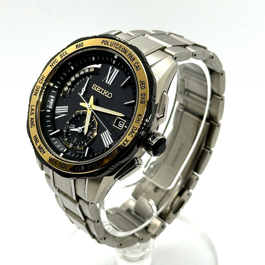 SEIKO Watches Solar Powered 8B54-OBGO/SAGA186 titanium Silverx Gold Brights black dial mens Used Authentic