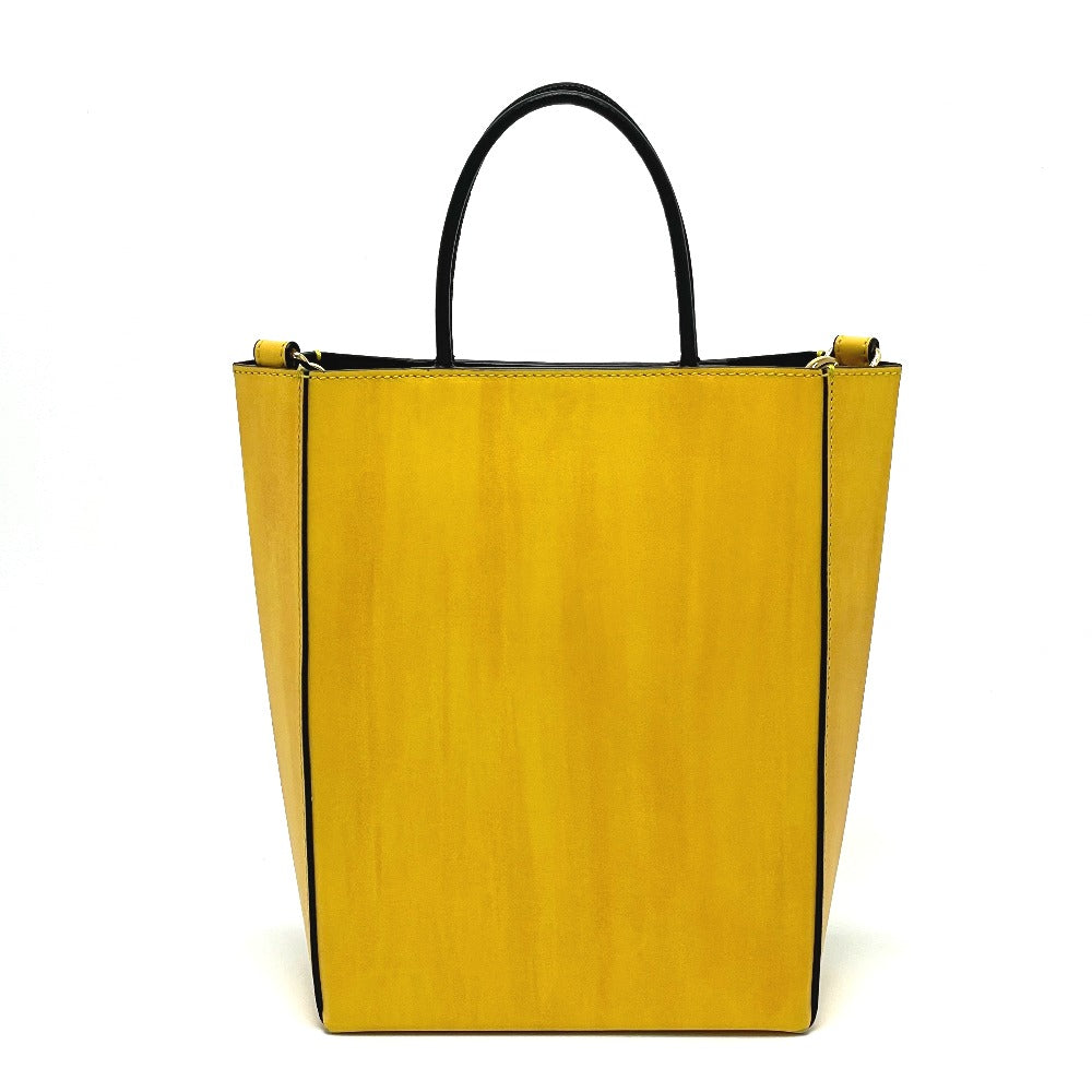 FENDI Shoulder Bag 7VA512 Leather, Calf Leather yellow logo 2WAY small Women Used Authentic