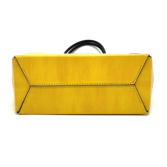 FENDI Shoulder Bag 7VA512 Leather, Calf Leather yellow logo 2WAY small Women Used Authentic