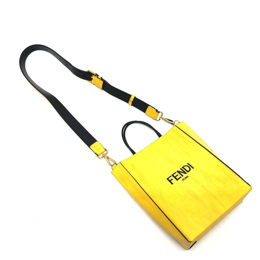 FENDI Shoulder Bag 7VA512 Leather, Calf Leather yellow logo 2WAY small Women Used Authentic