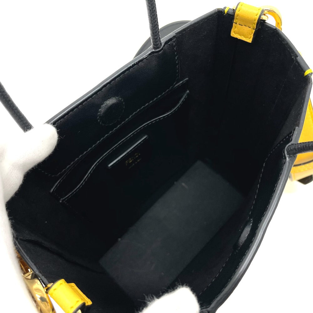 FENDI Shoulder Bag 7VA512 Leather, Calf Leather yellow logo 2WAY small Women Used Authentic