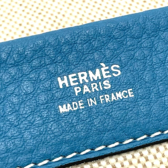 HERMES Clutch bag Toile Ash / Taurillon Clemence blue Equi Pouch Women Used Authentic