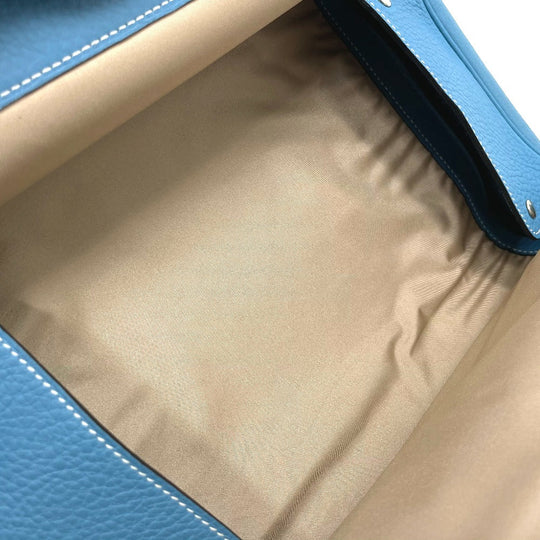 HERMES Clutch bag Toile Ash / Taurillon Clemence blue Equi Pouch Women Used Authentic