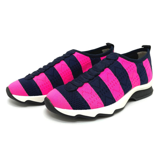 FENDI sneakers mesh Navy x pink Tripe border mesh Women 35 Used Authentic