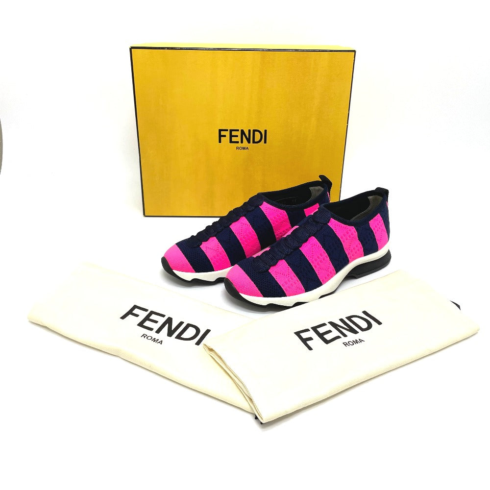 FENDI sneakers mesh Navy x pink Tripe border mesh Women 35 Used Authentic