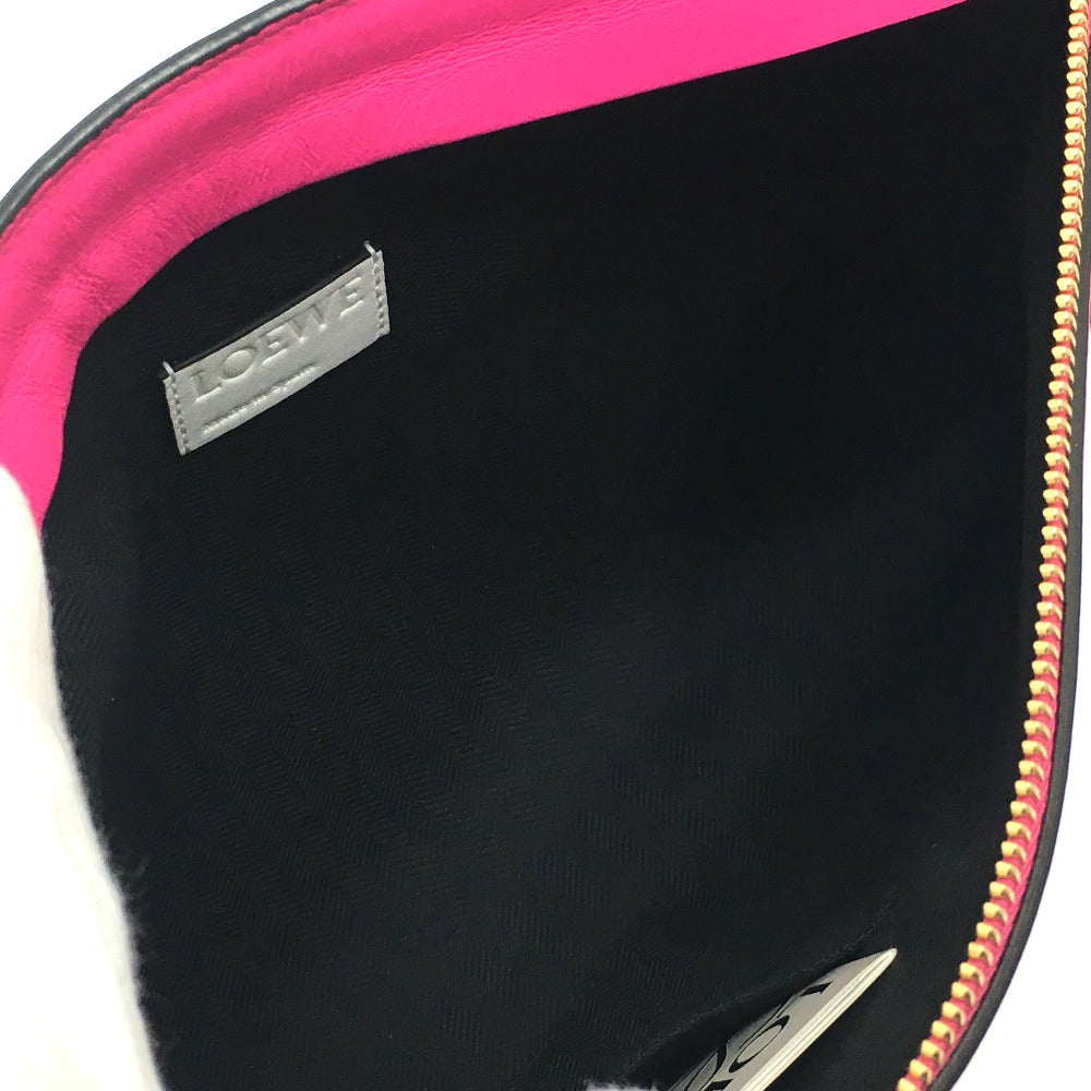 LOEWE Clutch bag leather White x pink anagram T pouch Women Used Authentic
