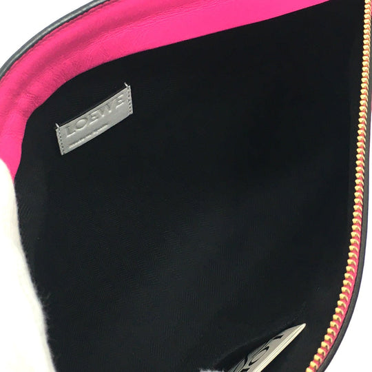 LOEWE Clutch bag leather White x pink anagram T pouch Women Used Authentic