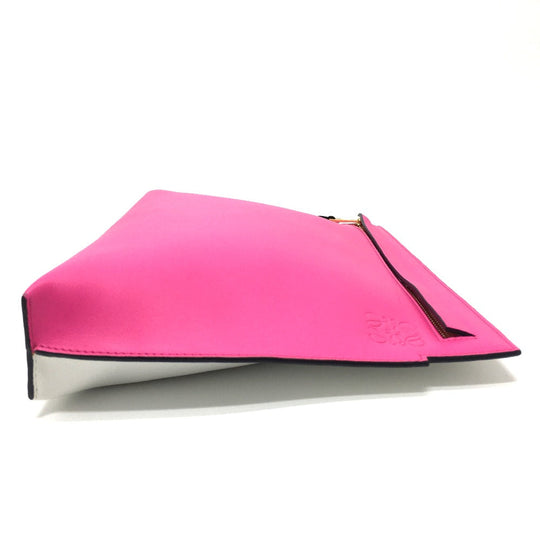 LOEWE Clutch bag leather White x pink anagram T pouch Women Used Authentic