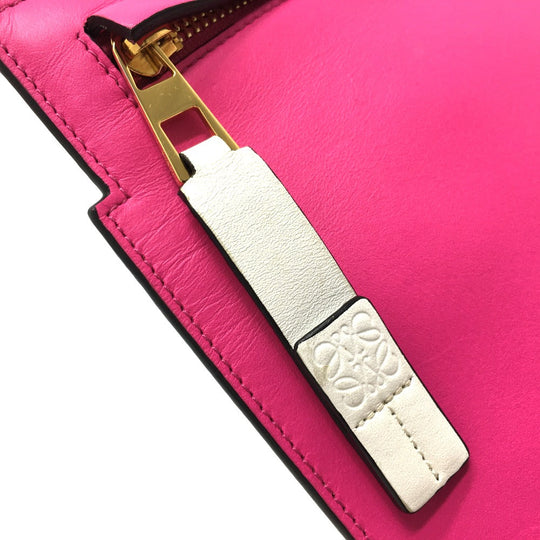 LOEWE Clutch bag leather White x pink anagram T pouch Women Used Authentic