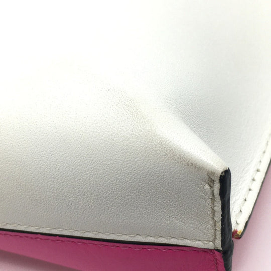 LOEWE Clutch bag leather White x pink anagram T pouch Women Used Authentic