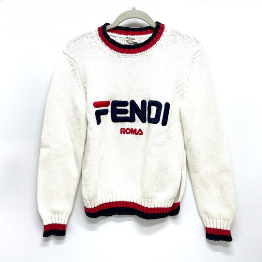 FENDI knit FAE137 cotton white logo Pullover knit Women 38 Used Authentic